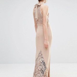 Jarlo Wedding High Neck Lace Maxi Dress Bow Back Bridesmaid XS 2